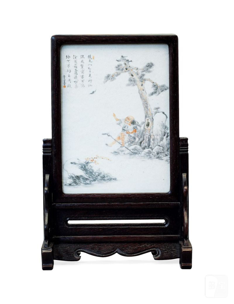    清光绪 李古董作墨彩超凡入圣插屏 - 图2